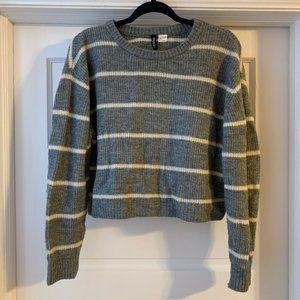 Gray sweater with white stripes